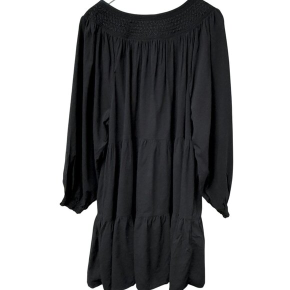 Old Navy Black Tiered Peasant Dress XL Smocked Cotton Blend Pockets Knee Length - Picture 4 of 9